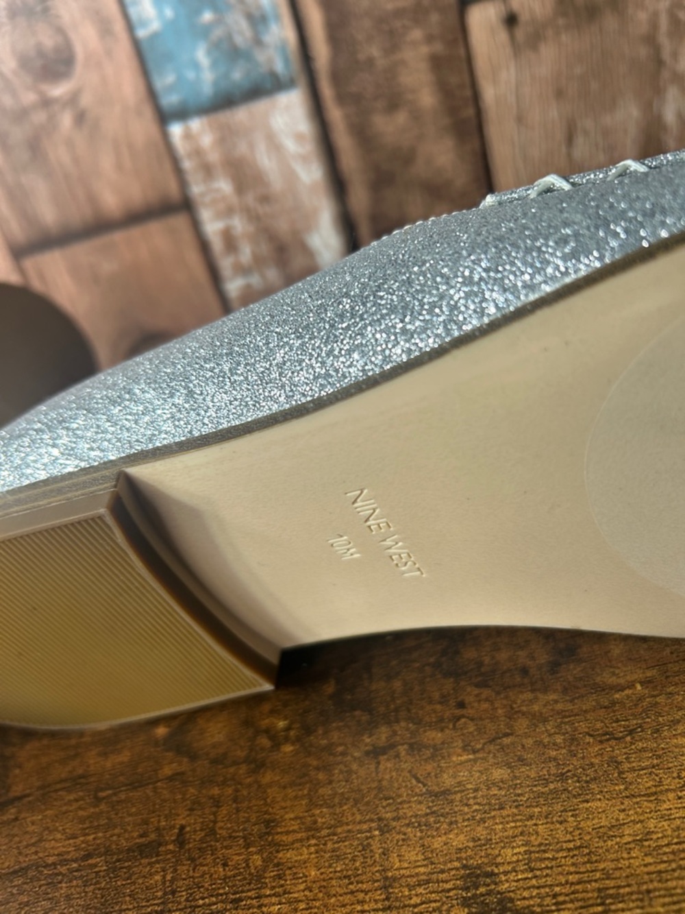 Nine West Silver Glitter Slip-On Loafers with Red Lightning Detail - Picture 11 of 16